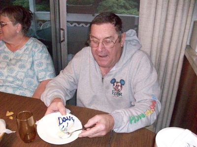 Dave Smith and Family Visit.  Leftover Birthday Cake
Dave enjoys more birthday cake following the party at Verona Beach.  Note we saved his name!
