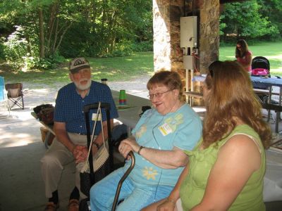 2015 Family Reunion, July 11, 2015
L to R: Bob Sauerzopf; Betty Higham Sauerzopf; Cathy Cox, friend of John Sauerzopf 

