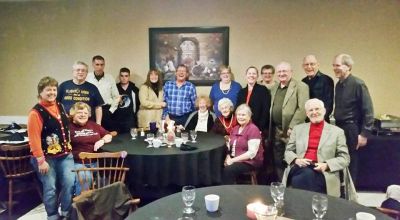 2015 Fall Gathering at Nicoles November 21
Group Photo (sans Florie)
Seated from Left: Mary Smith Taglieri; Jan Rung Fitzgerald Abrams; Jane Curtiss Watkin; Jan Mack Higham; Bob Abrams;
Standing from Left: Miriam Smith Parmelee; Richard Taglieri; Jim Parmelee; Nathan Parmelee; Laurie Fitzgerald Blowers; Randy Blowers; Chris Curtiss-Rivers; Ginger Lougheed Smith; Carol Curtiss; Jack Higham; Steve Smith; Garret Smith 

