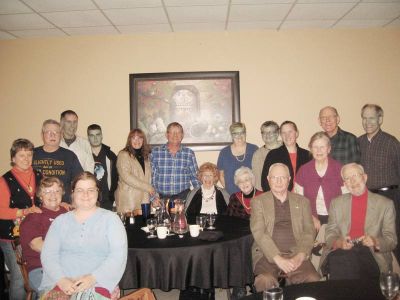 2015 Fall Gathering at Nicoles November 21
Seated from Left: Mary Smith Taglieri; Florie Parmelee; Jan Rung Fitzgerald Abrams; Jane Curtiss Watkin; Jack Higham; Bob Abrams;
Standing fro Left: Miriam Smith Parmelee; Richard Taglieri; Jim Parmelee; Nathan Parmelee; Laurie Fitzgerald Blowers; Randy Blowers; Chris Curtiss-Rivers; Carol Curtiss; Ginger Lougheed Smith; Jan Mack Higham; Steve Smith; Garret Smith 

