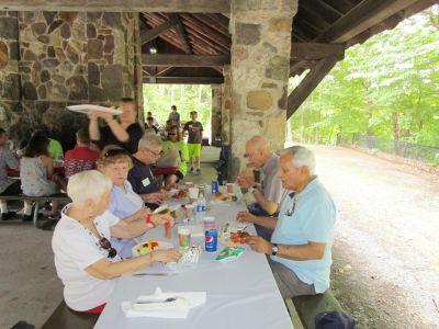 2016 Family Reunion July 9, 2016
L to R: Marge Ament Deanda; Mary Smith Taglieri; Richard Taglieri; Steve Smith; Tony Deanda
Background:  Jane Higham arriving with food
