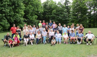 2016 Family Reunion, July 9, 2016
Front Row: Mark Glazer; Eli Glazer (on the ground); Mary Higham Glazer;  Audriann Glazer; Jane Higham; Jan Mack Higham;  Kathleen Maynard Dinsmore; Jane Curtiss Watkin; Mary Lou Costello Maynard; Cole Entwistle (seated on ground); Mary Smith Taglieri; Marge Ament Deanda; Timothy Awad; Andrew Awad; Jack Higham;
2nd Row: David Wendell; Abigail Parmelee; Florie Parmelee; (standing behind: Jim Parmelee; Nathan Parmelee; Shelby Deere); Miriam Smith  Parmelee; Joe Higham; Laurel Higham; Chris Curtiss-Rivers; Len Hart; Julie Maynard Hart; Richard Taglieri; Steve Smith; Tony Deanda; Shane Thomkins; Joan Higham Entwistle; Tyler Entwistle; Justin Entwistle; Ciara Starr;
Back Row: Ben Hughes; Riley Hughes; Sam Hughes; Joe Hughes; Ann Higham Hughes  
