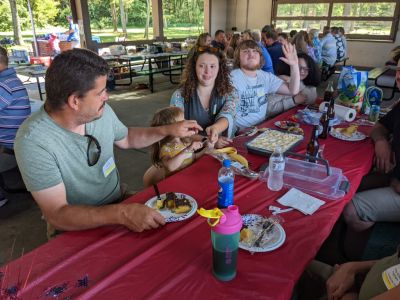 2022 Family Reunion July 9, 2022 VBSP
Foreground: Vince Palleschi, guest; Nadia Awad; Aley VanDerPoel Awad; Justin Entwistle; partiall hidden Skye Casiano, guest
