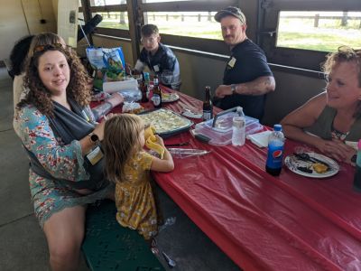 2022 Family Reunion July 9, 2022 VBSP
Andrew Awad Family;
Nadia Awad; Aley VanDerpoel Awad holding Elizabeth Jane Awad, Andrew Awad;
Jane Higham (foreground); 
Cole Entwistle (background) 
