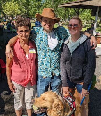 2022 Family Reunion July 9, 2022 VBSP
Peg Bills Higham; David Higham; Katie Pittenger, guest; Katie's dog, Sunny
