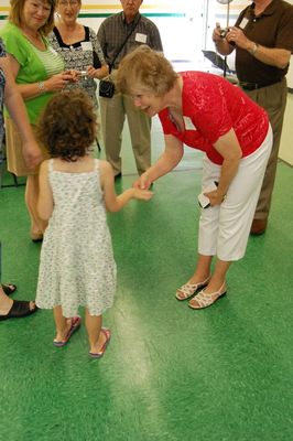 Sunday Party at OLS School
Guests: Silvi Howey greets Jan Higham, Nancy Howey looks on.
