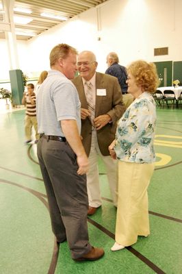 Sunday Party at OLS School
Guests: Jim Higham greets Tom and Mary D'Angelo
