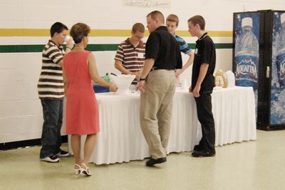 Sunday Party at OLS School
Food Prep:  Beverage Table. Clockwise from the lower left:  Peg Higham; Nick Higham; David Higham; Arik Foley; Jake Higham; John Higham
