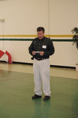 Sunday Party at OLS School
Tables:  Joe Higham asks the blessing before the buffet.
