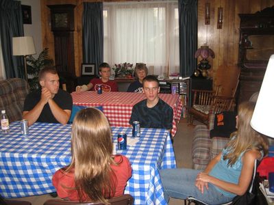 Friday/Saturday Breakfast and Picnic
Picnic: Foreground Rachel (back to camera) Andy Foley; Jake Higham; Cathy Higham; 
Background: Arik Foley and Jan Higham in the Living Room
