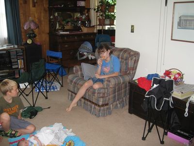 Friday/Saturday Breakfast and Picnic
Picnic: Laurel tackles Nirchis.  Justin and Eli look on.
