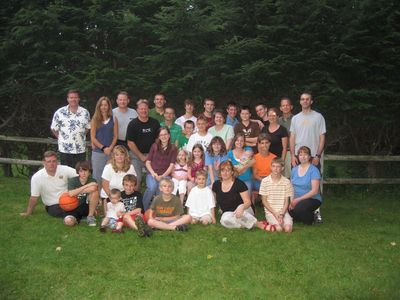 Friday/Saturday Breakfast and Picnic
Picnic:  The Higham Family Children, Spouses, and Grandchildren
Front, L to R: Ted Foley; Tim Awad; Joan. Cole, Tyler and Justin Entwistle; Sam Hughes; Jane Higham; Mary Higham Glazer;
Seated: Rachel, Madison, Julia, Laurel, and Katie Higham (holding Eli Glazer); Margaret Bills Higham;   
Standing front: Cathy Foster Higham; James, David and Thomas Higham; Joe Hughes; Susan Higham Foley; Nicholas Higham; Ann Higham Hughes; Mark Glazer; 
Standing rear: Joseph and John Higham; Andrew Foley;  Andrew Awad; Arik Foley; Daniel Higham; Jacob Higham; Ben Hughes
