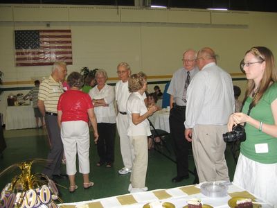 Sunday Party at OLS School
Guests: L to R: Art Glazer; Jan Higham (back to camera); Barbara Perkins; Joe Mack; Eleanor Paukett; Dick Wilson; Dan Mack; Rachel Higham
