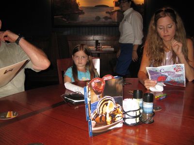 Thursday Trip Home
Night out at Red Lobster: Julia tries to decide.  John at left; Cathy at right.
