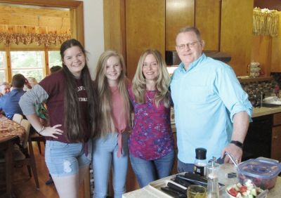 60th Anniversary Party Jack & Jan August 10, 2019
The John Higham Family
L to R: Julia Rose Higham; Madison Louise Higham; Cathleen Louise Foster Higham; John Thomas Higham
[N.B.  Unable to attend: Michael and Rachel Ann Higham Jordan, and Asher Scott Jordan; Jacob John and Karina Ramos Higham, and Felicity Ophelia Higham; Nicholas Everett Higham and Jessica Reed Higham; and Thomas John Higham

