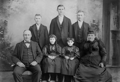 Higham Family
Front Row, L to R: William Smith Higham; Elizabeth Higham; Jane Higham; Elvira Stevens Higham;
Back Row: Joseph Elbert Higham; Charles William Higham; Wilfred Ray Higham
